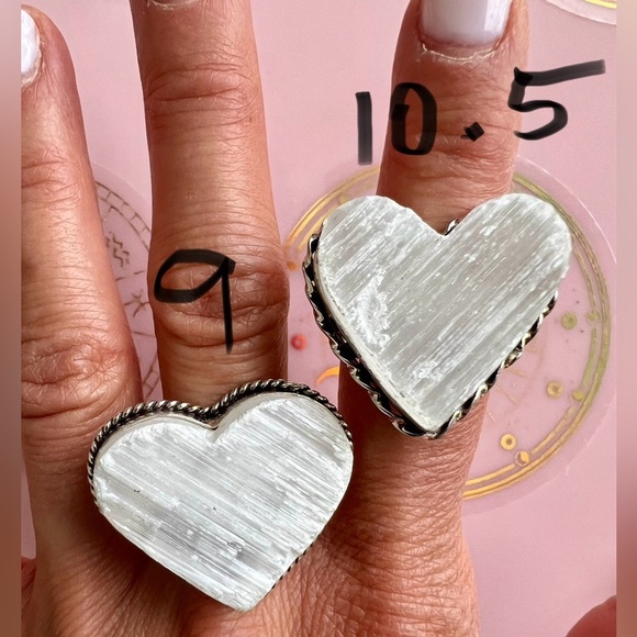925 RAW Selenite Heart Crystal Charge Ring 5 6 7 8 9 10.5 - Picture 9 of 9